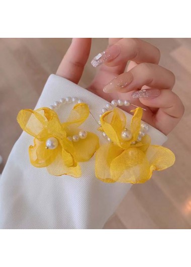 Pearl Detail Floral Design Yellow Earrings