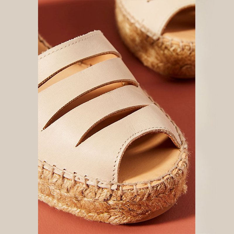 Noracora Sandals Beige Peep Toe Vintage Low Heel Sandals