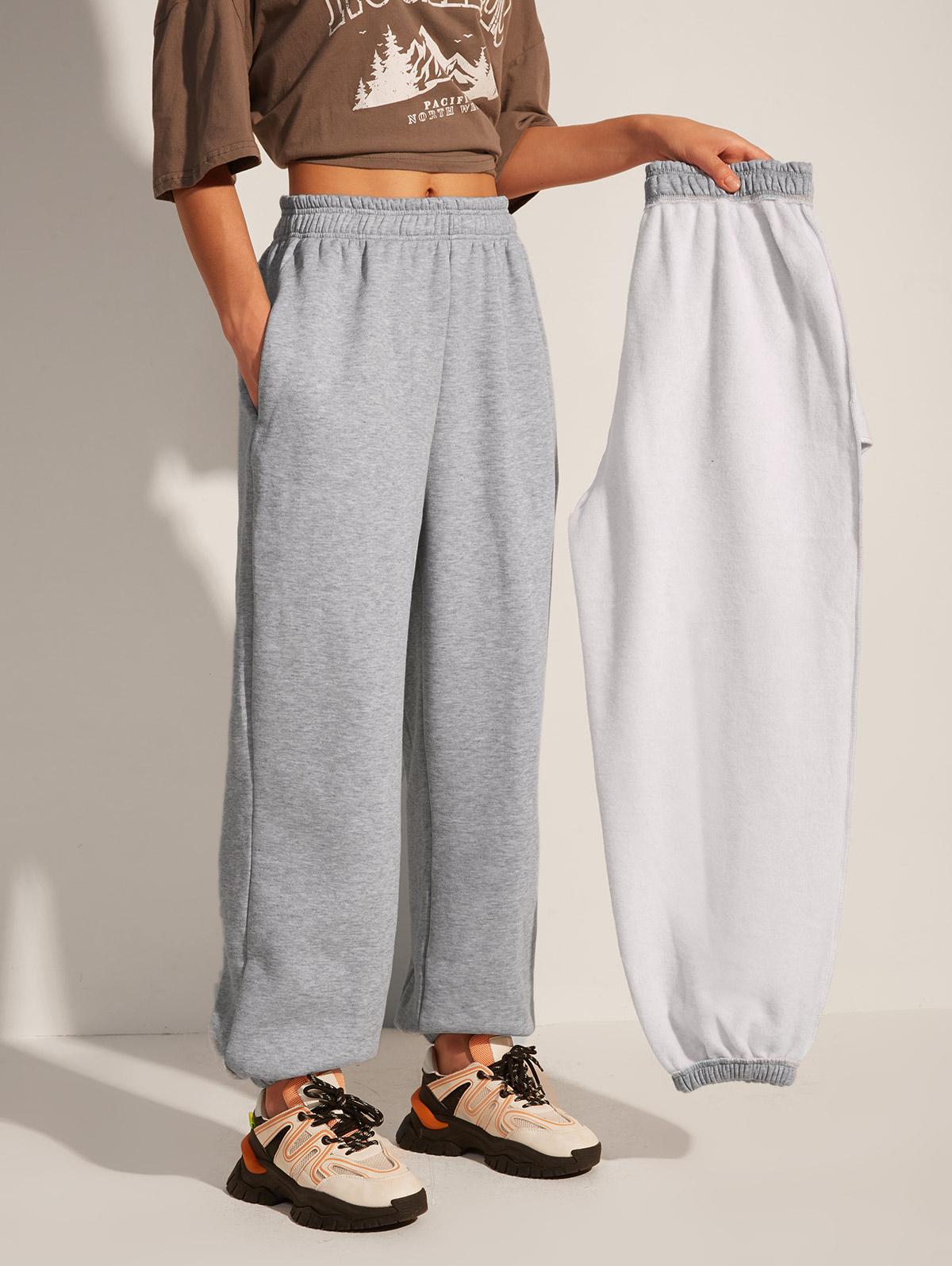 Fleece Lined Pocket Beam Feet High Rise Pants Xl Light gray