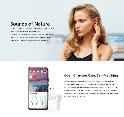 Honor CM-H2S FlyPods Auricular inalámbrico BT5.0 IP54 Auriculares impermeables Hi-Fi Control de doble toque Auricular inalámbrico con micrófono para HUAWEI