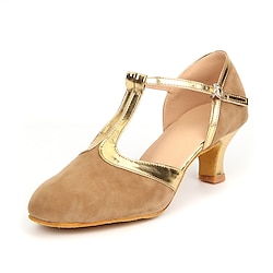 Women's Ballroom Dance Shoes Modern Shoes Indoor Professional Waltz Heel Splicing Customized Heel T-Strap Black / Gold Blue Brown Lightinthebox