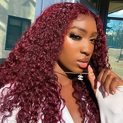99j Transparent Lace Front Wigs Human Hair Pre Plucked 150% Density Brazilian 13x4 Burgundy Kinky Curly Lace Front Wig with Baby Hair Natural Human Hair Wigs for Black Women Lightinthebox