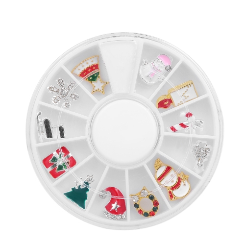 12 piezas 3D Joyería de Aleación de Navidad Glitter Rhinestones Nail Art Stud Decoraciones