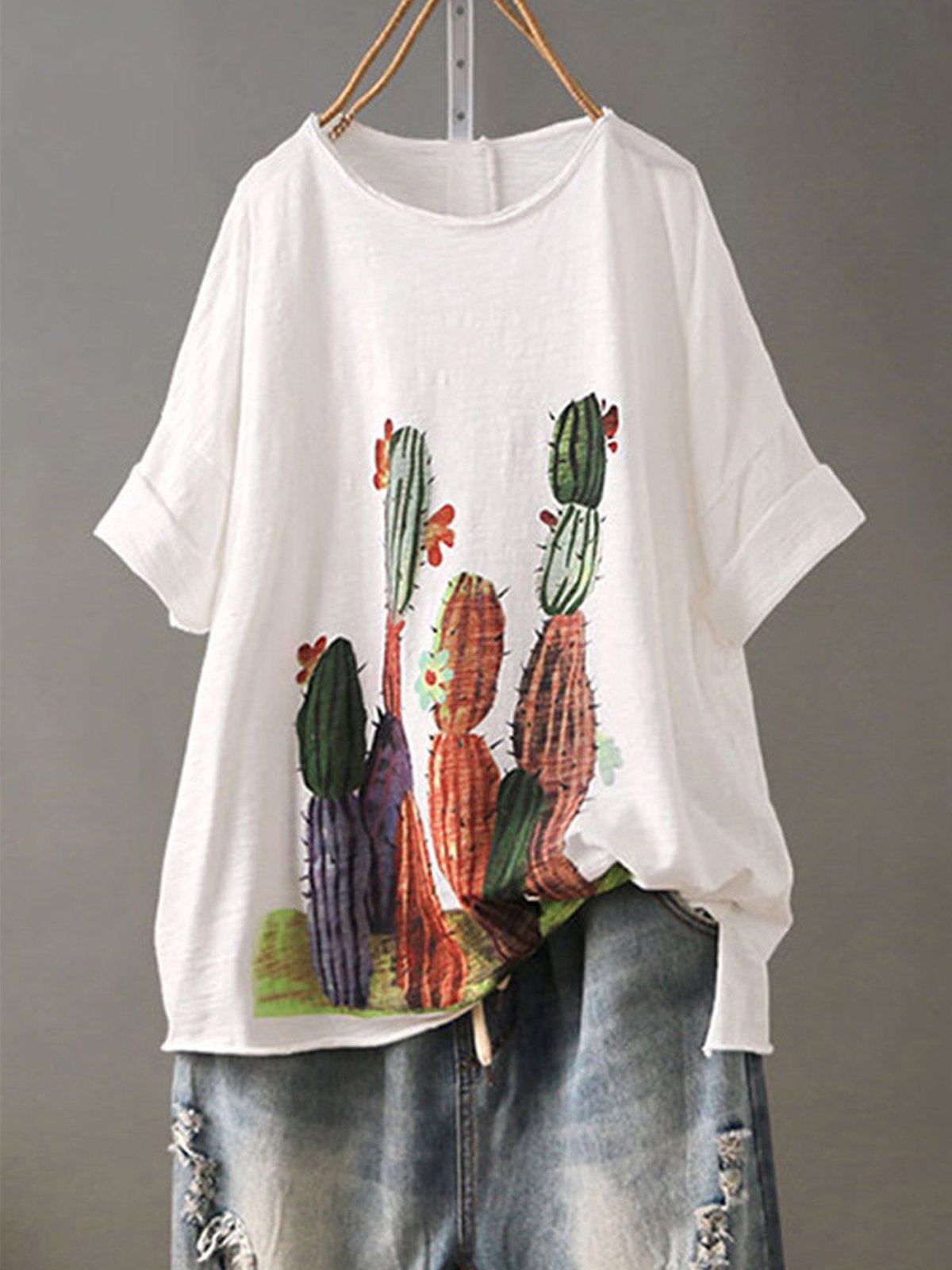 noracora Short Sleeve 1 White Women Tops Casual Round Neck Cotton Holiday Tops