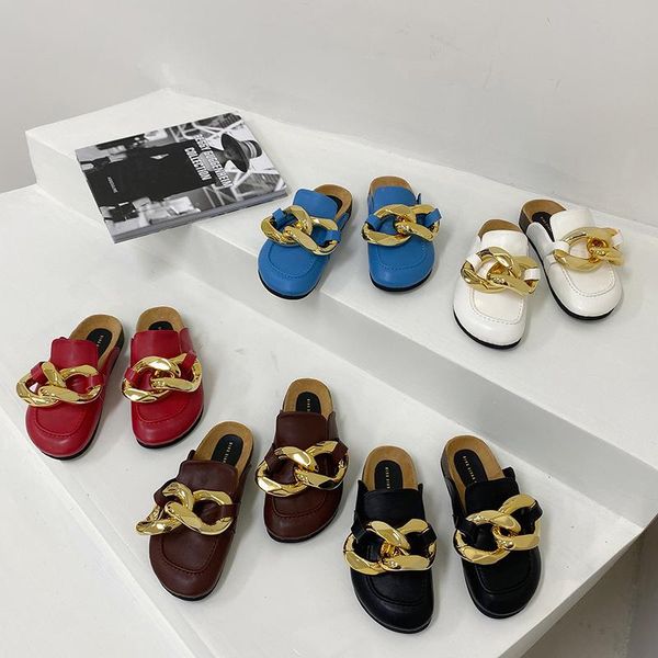 Slippers Autumn Fashion Women's Metal Chain Decoration Lazy Shoes Comfortable Outdoor Wear Muller