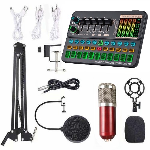 Carte son multifonctionnelle Live SK500 et kit de microphone à suspension BM800 Enregistrement de diffusion Ensemble de microphone à condensateur Changeur de voix intelligent Mélangeur audio pour ordinateurs et téléphones portables