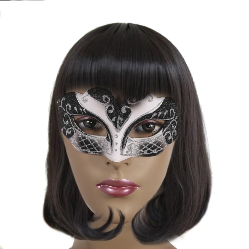 Festnight Sexy Plastic Phantom Half Mask Halloween Masquerade Ball Mask with Glitter Decoration