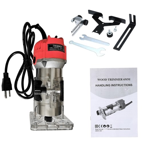 KKmoon 110V 800W Trim Router 30000r / min con transparente Base Edge Guía Laminado de madera Trimmer eléctrico Palm Router con cable para el trabajo de la madera Recorte Ranurado Muescas / Aluminio Rojo / EE. UU.