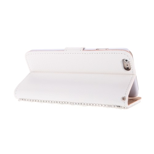 Fashion Flip PU Leather Bling Wallet Bowknot Rhinestone Diamond Protective Case Cover with Card Holder String for iPhone 6 4.7