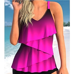 Women's Swimwear Tankini 2 Piece Normal Swimsuit 2 Piece Layered Printing Palm Tree Gradient Color White Blue Rose Red Tank Top Bathing Suits Sports Beach Wear Summer Lightinthebox
