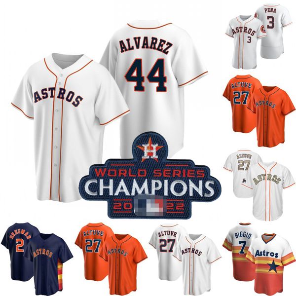 #44 Yordan Alvarez 2022 World Series Champions Jersey Jeremy Pena Alex Bregman Jose Altuve Justin Verlander Framber Valdez Kyle Tucker Jose Abreu Luis Garcia Jerseys