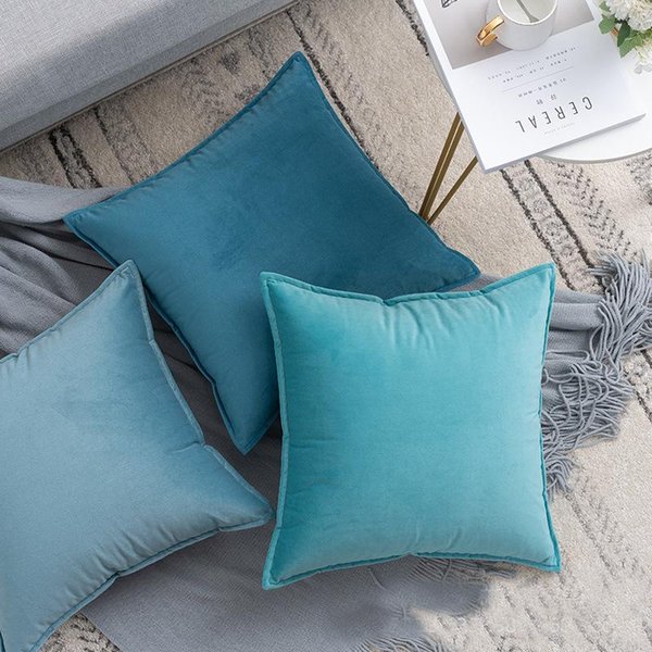 Cushion/Decorative Pillow Luxury Blue Gray Fashion Yellow Pink Soft Velvet Cushion Cover Case Home Decorative Sofa Throw Pillows Chair