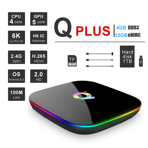 Q Plus Allwinner H6 Smart Android 9.0 TV Box 4GB 32GB 4K H.265 USB3.0 PK X96 MAX Set Top Box