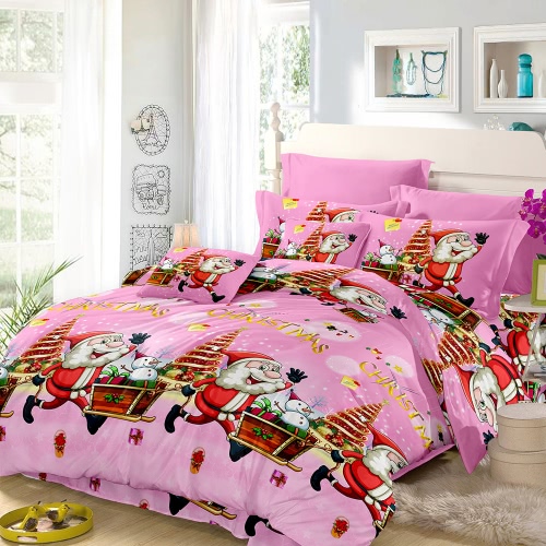 Christmas Santa Bedding Set Polyester 3D Printed Duvet Cover + 2pcs Pillowcases + Bed Sheet Set Christmas Bedroom Decorations