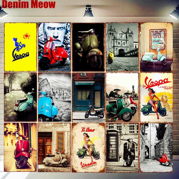 Vespa Retro Tin Signs Car Motorcycles Metal Art Poster Bar Pub Garage Wall Decoration Moto Clube Faro Vintage Home Decor N301