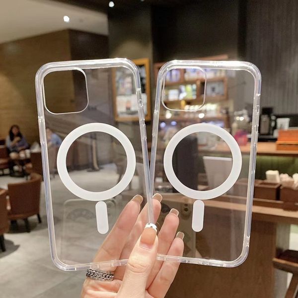 Transparent iPhone Case Magnetic Acrylic Clear Cases for iPhone 14 13 12 11 Mini 7 8 iPhone14Pro Max XS XR Magsafe Support Wireless Charging Cover
