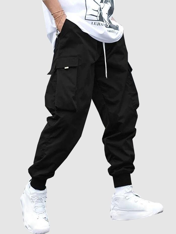 ZAFUL Men's Flap Pocket Drawstring Techwear Cargo Pants L Black