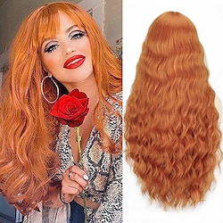 Women's Wig Long Wave Wigs for Women with Bangs Natural Curly Wavy Synthetic Replacement Hair for Party Cosplay Halloween 28 Inches Lightinthebox