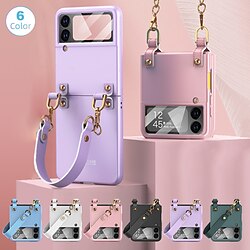 Phone Case For Samsung Galaxy Back Cover Z Flip 4 Portable and Screen Protector Anti-lost Solid Colored PC miniinthebox