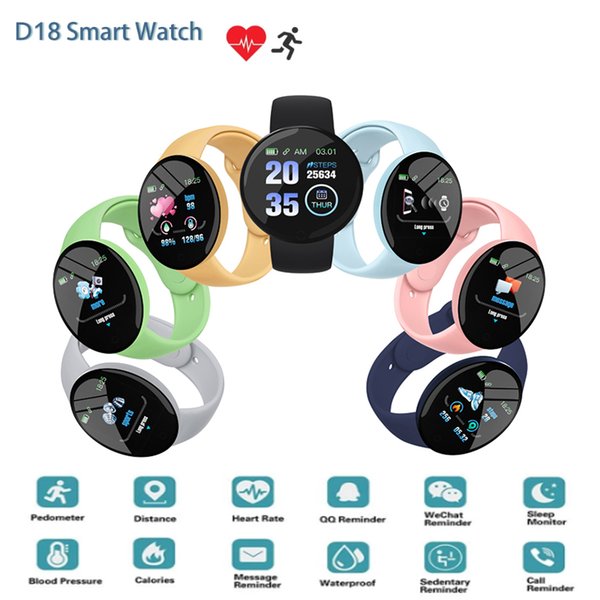 NEW D18 Macaron Smart watches 1.44 Inch DIY Photo With Bluetooth Music Control Fitness Tracker Message Push Men Women Smart Watch