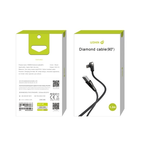 WSKEN Cable de datos 1.2M 5V 2.1A Cable USB Puerto de iluminación Carga rápida Transmisión de datos Línea de teléfono móvil en forma de L para iPhone XR MAX XS 8 7 Plus iPad