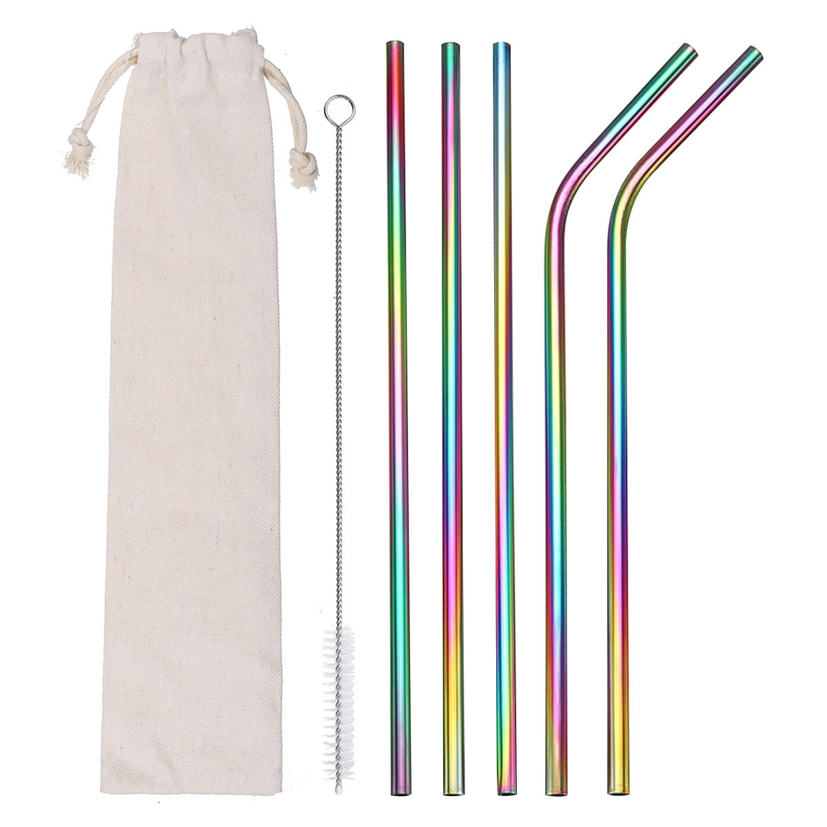 B51135 Stainless Steel Metal Drinking Straw Reusable Straws Cleaner Brush Kit