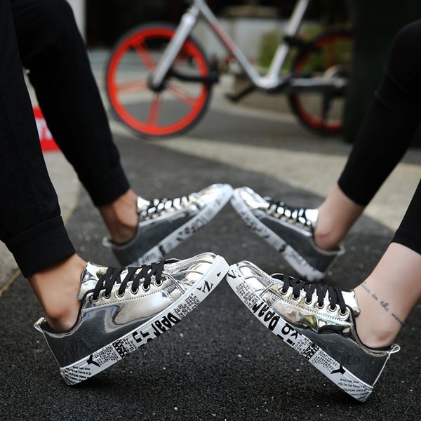 2021 Summer Women Mens Running Shoes Fashion Student Outdoor Sports Sneakers Patent Leather Glossy Black Golden Silver Size 36-46 Code 54-558