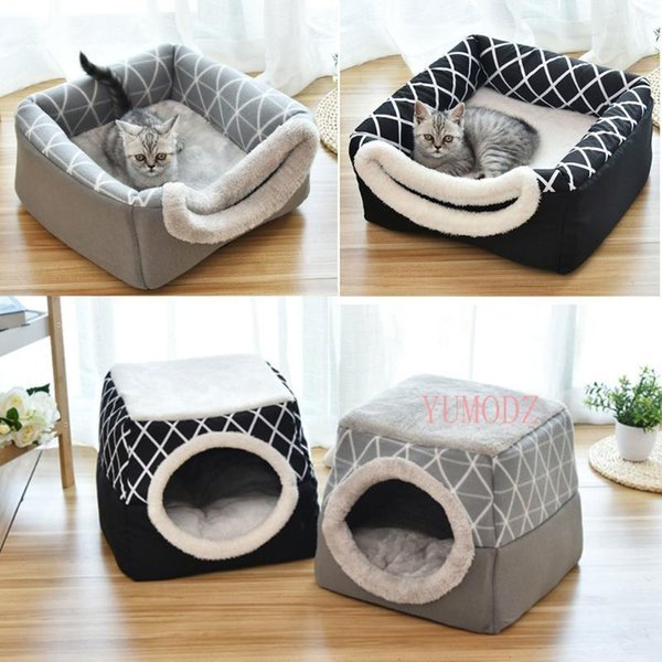 Cat Beds & Furniture 2021 Pet Bed For Cats Dogs Soft Nest Kennel Cave House Sleeping Bag Mat Pad Tent Pets Winter Warm Cozy Size L 2 Colors1