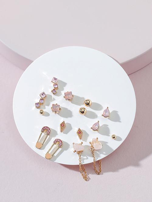 Conjunto de Aretes Geométricos de Piedra 8 Pares