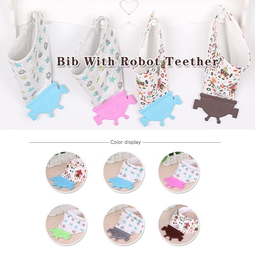 Comfortable Soft Baby Silicone Saliva Pocket Feeding Teethers Bibs BPA Free Infant Toddlers Cotton Teething Towel Cute Robot-shaped Cartoon Style
