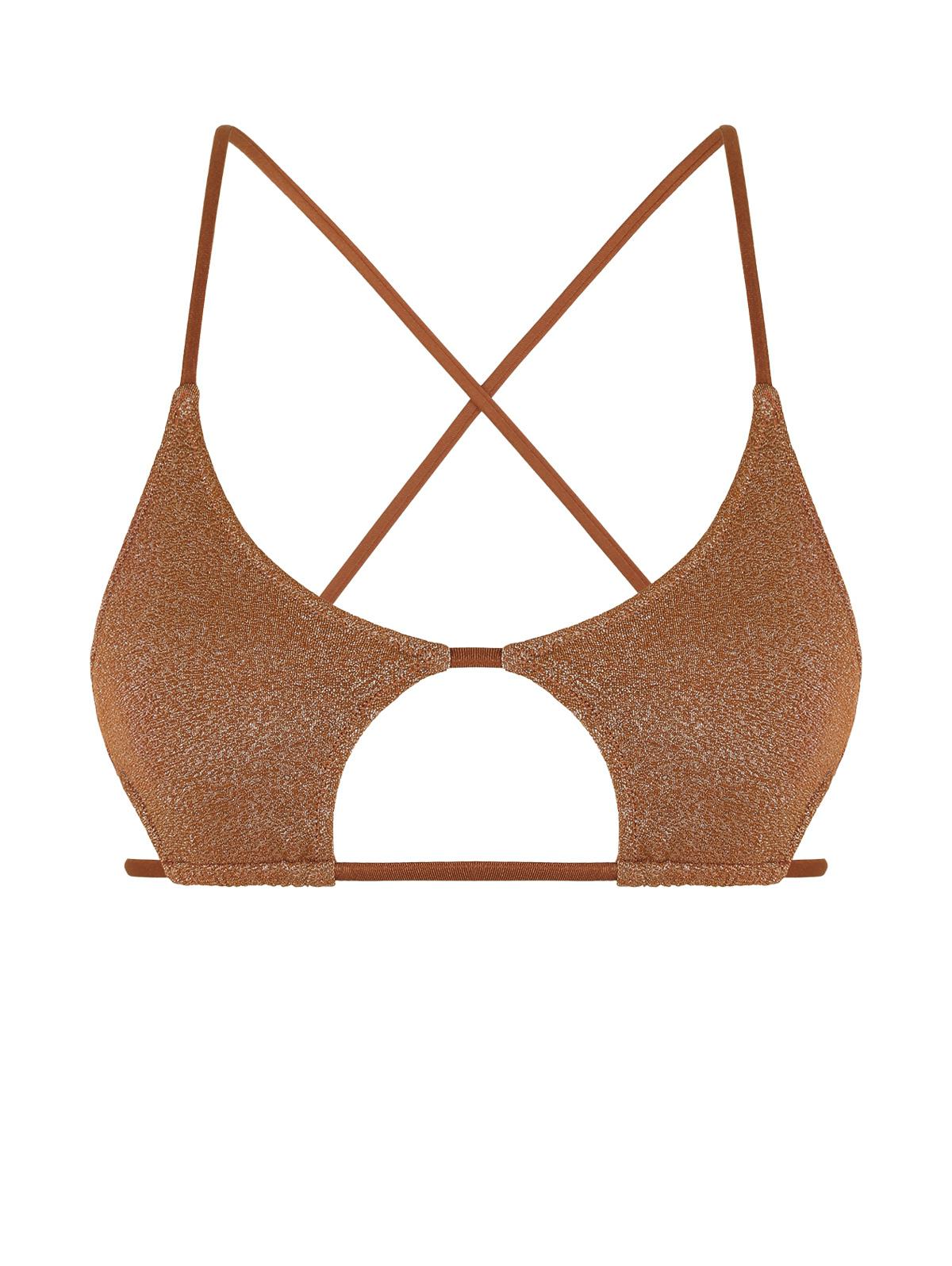 ZAFUL Sparkly Metallic Criss Cross Star Shaped Bikini Top S Coffee