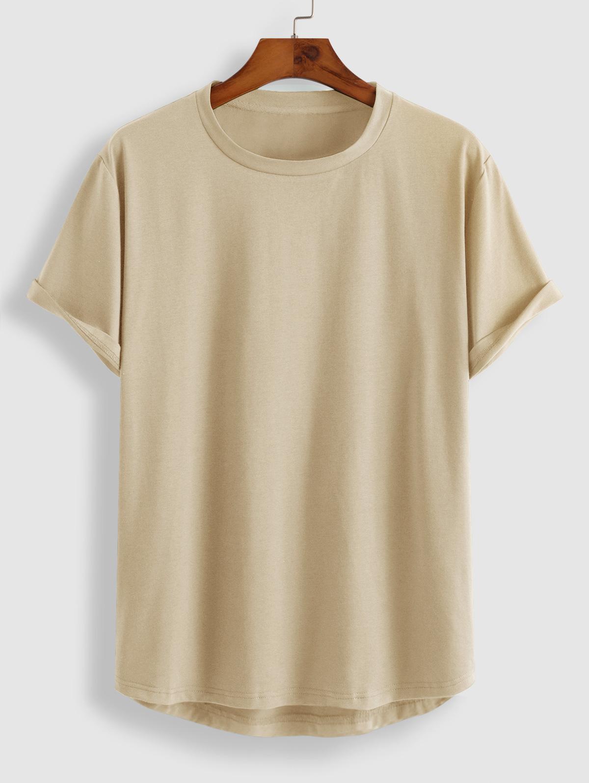 ZAFUL Men's ZAFUL Solid Color Asymmetry Hem Short Sleeves Athletic Basic Tee Xl Light coffee