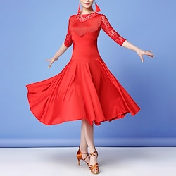 Ballroom Dance Dress Lace Women's Training Performance 3/4 Length Sleeve High Milk Fiber Lightinthebox