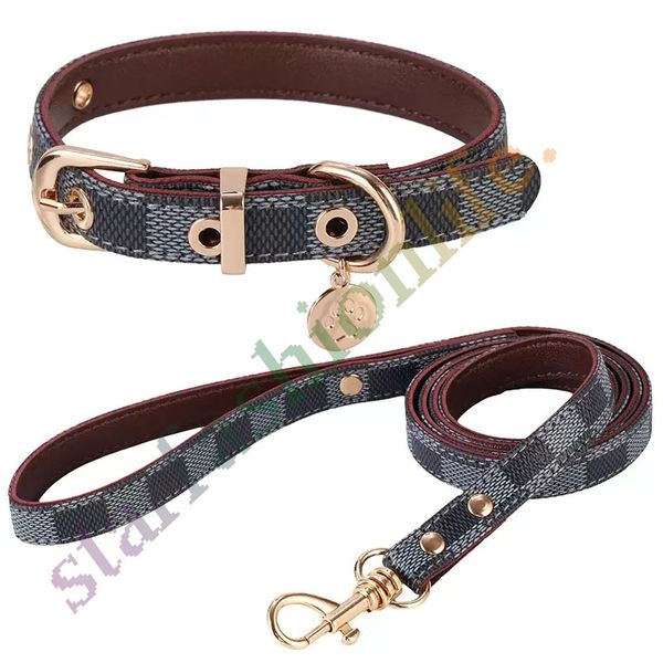 Designer Dog Collars Harness and Leashes Set Soft Adjustable Printed Leather Classic Pet Collar Leash Sets for Small Dogs Chihuahua Poodle Outdoor Durable B36