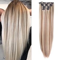 Tête d'alileader 16 pinces dans l'extension de cheveux longue ligne droite noire naturelle 6 pièces/ensemble 16 pinces morceau de cheveux synthétiques de 22 pouces pour les femmes Lightinthebox