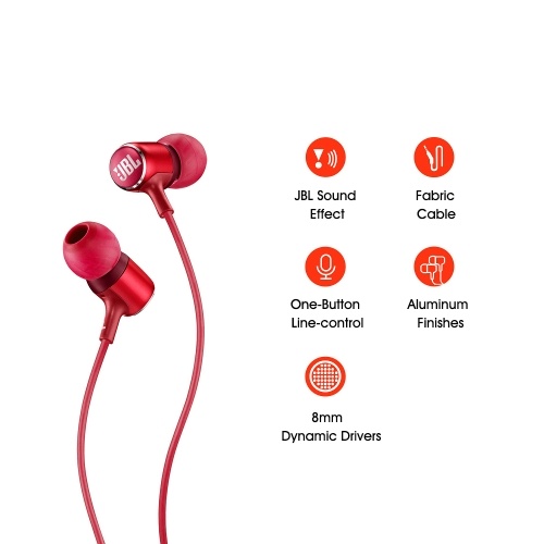 JBL Live 100 Auriculares intrauditivos JBL Pure Bass Sound Auriculares Control de un botón Jack de 3,5 mm Auriculares deportivos con cable Auriculares portátiles con micrófono Trabajando con Siri Google Voice Assistant