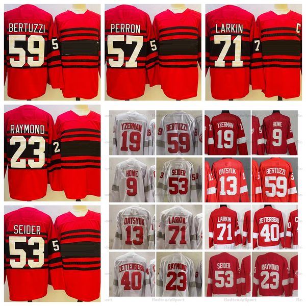 2022 Reverse Retro Hockey Jerseys 71 Dylan Larkin Tyler Bertuzzi Lucas Raymond Moritz Seider Zetterberg Gordie Howe Steve Yzerman Pavel Datsyuk Mens 57 David Perron