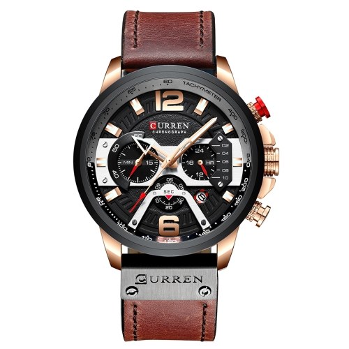 CURREN 8329 Montre à quartz pour hommes d'affaires Montre-bracelet de sport simple Trois sous-cadrans Calendrier Seconde minute Affichage 24 heures 3ATM Étanche Mode Casual Montres pour hommes Relogio Masculino