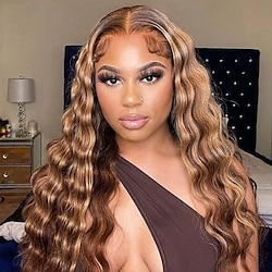 150% Density Loose Deep Wave 134 Lace Front Human Hair Wigs Transparent Lace  Human Hair Wigs Highlight 4/27 Color Lightinthebox