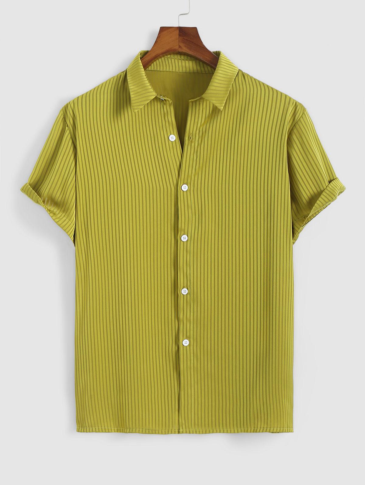 ZAFUL Men's ZAFUL Silky Striped Button Short Sleeve Shirt L Deep yellow