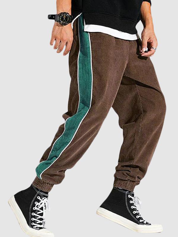 ZAFUL Men's Colorblock Corduroy Drawstring Jogger Pants Xl Deep coffee