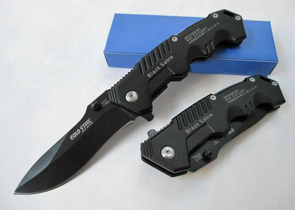Promotion!!High Quality Cold Steel HY217 Pocket Knife Folding Black Blade Knife 20cm Camping Knives Steel Handle