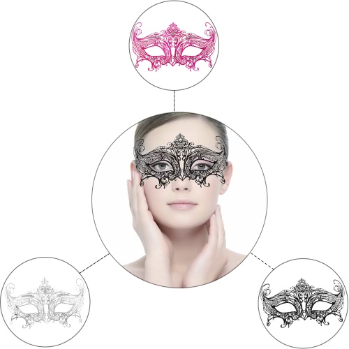 Festnight Romantic Black Laser Cut Metal Half Mask with Rhinestones Masquerade Ball Halloween Mask Fancy Gift
