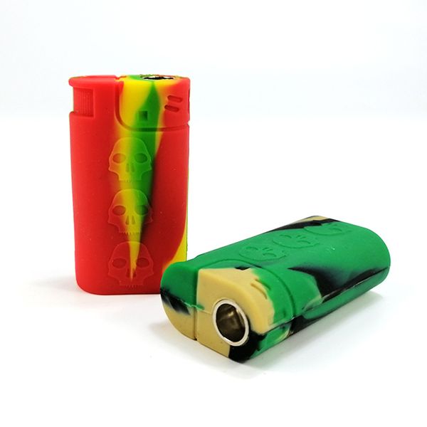 Smoking Pipes tie-dye silicone pipe in Lighter with metal bowl cigarette Dab Rig