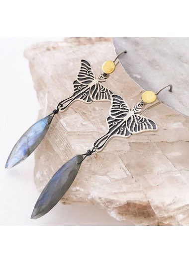 Metal Detail Silvery White Butterfly Design Earrings