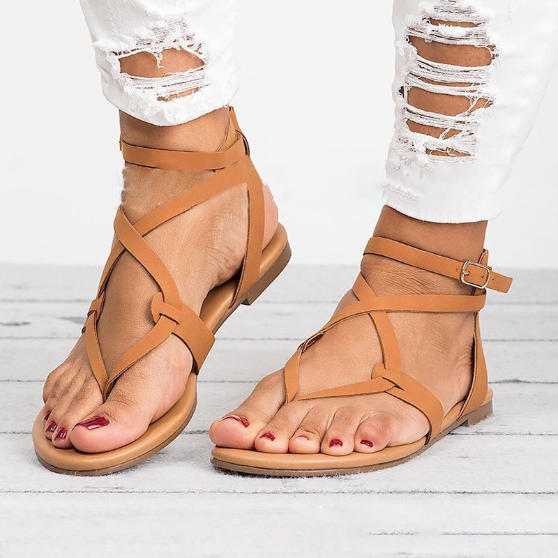 Noracora Sandals Flat Heel Blue Hollow-Out Flip-Flops Gladiator Sandals