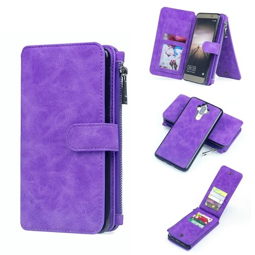 Para HUAWEI P9 Plus P9 Lite P9 Mate 9 Pro Mate 9 multifunción cremallera billetera Imán protector de tarjeta de teléfono Funda desmontable Flip Funda de cuero de la PU elegante Anti-scratch