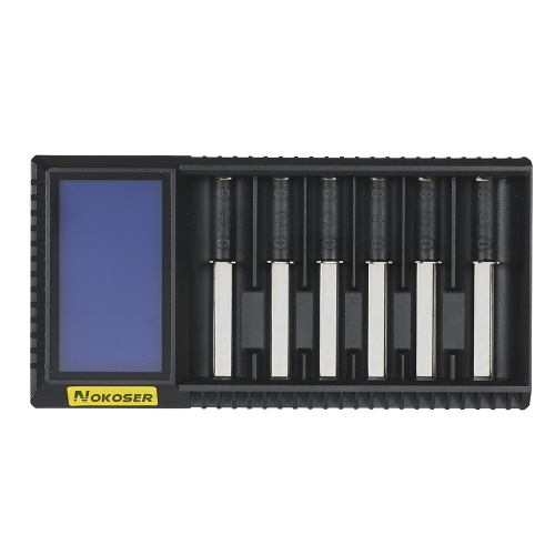 NOKOSER D6U 6 Slot LCD Intelligent Li-ion/LiFePO4 Battery Charger for Rechargeable Ni-MH/Ni-Cd AAA/SC 26650/18650 Batteries
