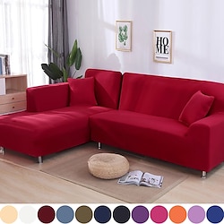 Stretch Sofa Cover Slipcover Elastic Sectional Couch Armchair Loveseat 4 or 4 or 3 Seater L Shape Grey Solid Soft Durable Washable Lightinthebox