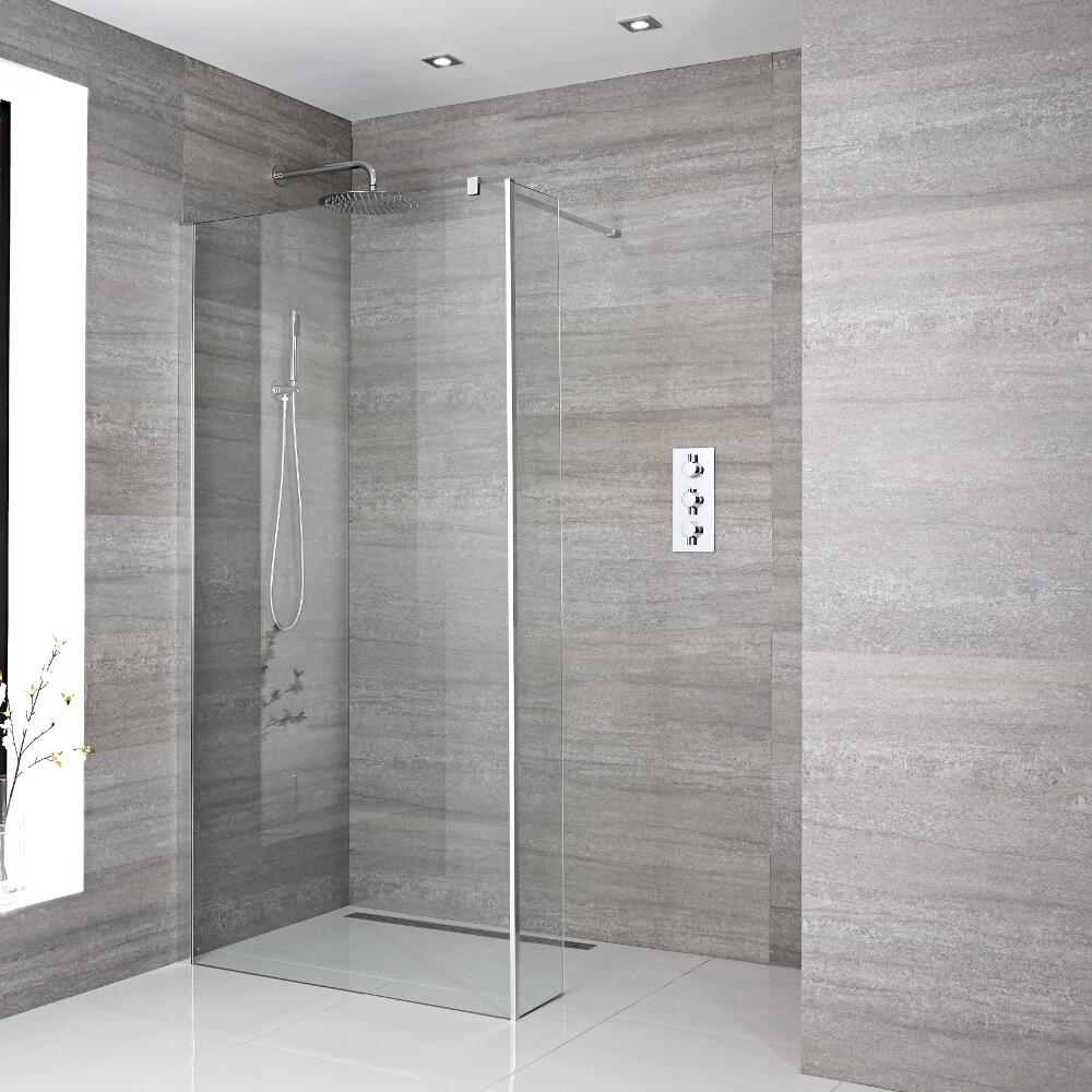 Conjunto de Ducha Walk-in con Mampara de Obra con Panel Antisalpicaduras con Selección de Hojas de Vidrio y Sumideros - Portland
